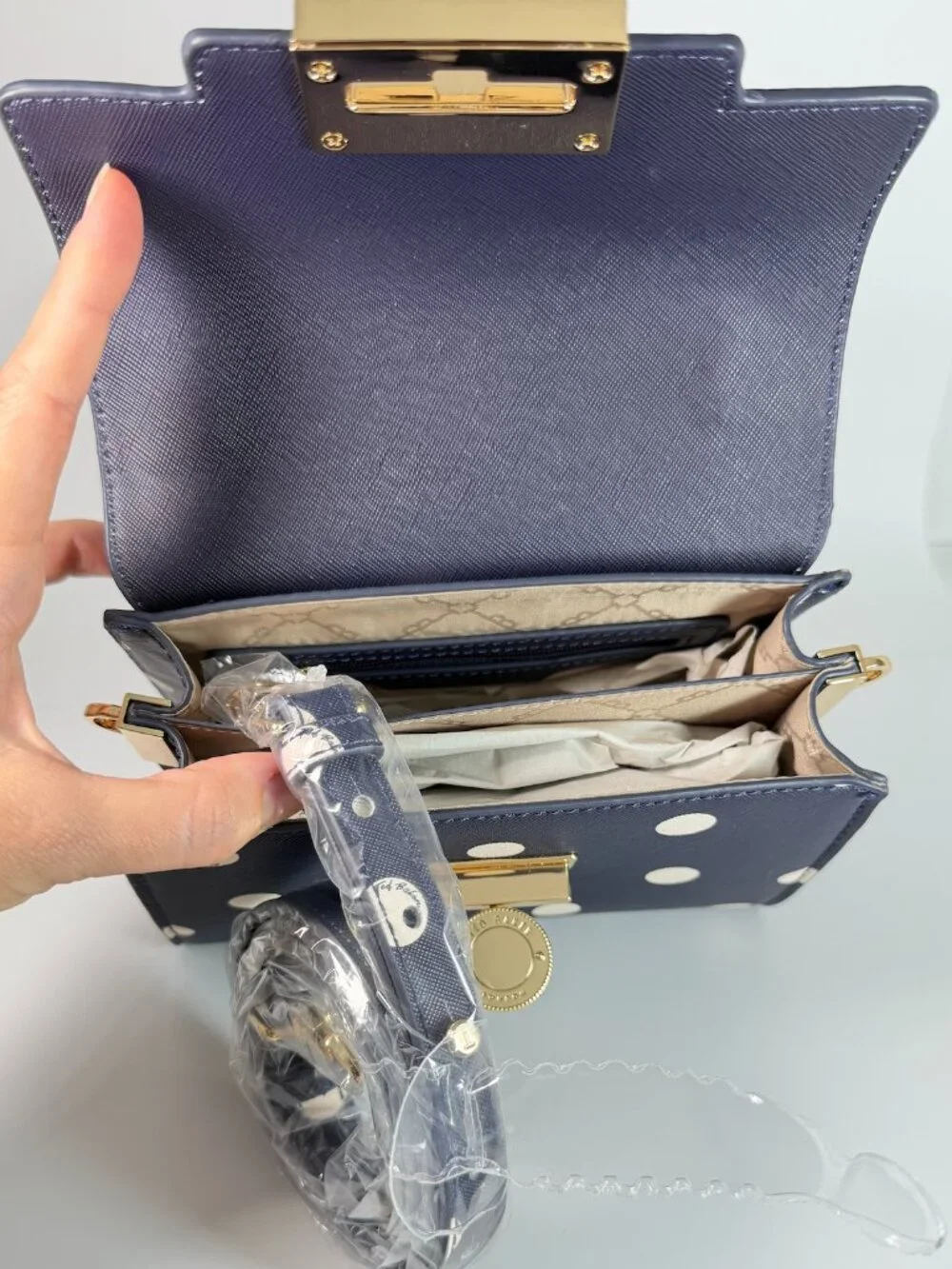 NWT Ted Baker Lili Top Handle Satchel Navy White Polka Dot Crossbody Bag